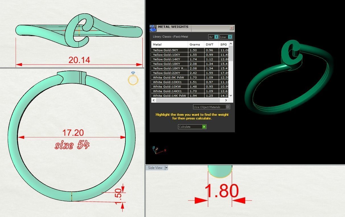 Alphabet Ring C 3D print model_1