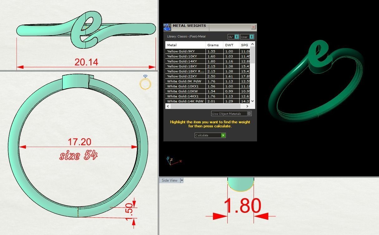 Alphabet Ring E 3D print model_1