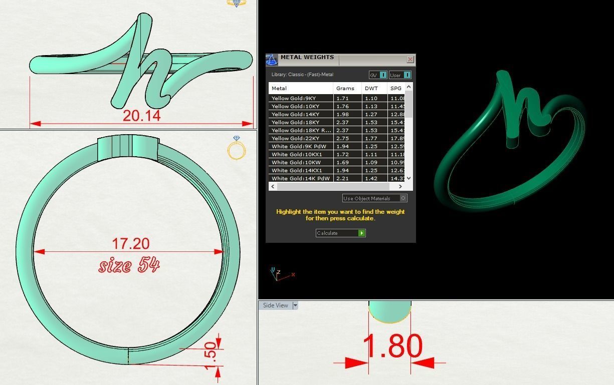 Alphabet Ring H 3D print model_1