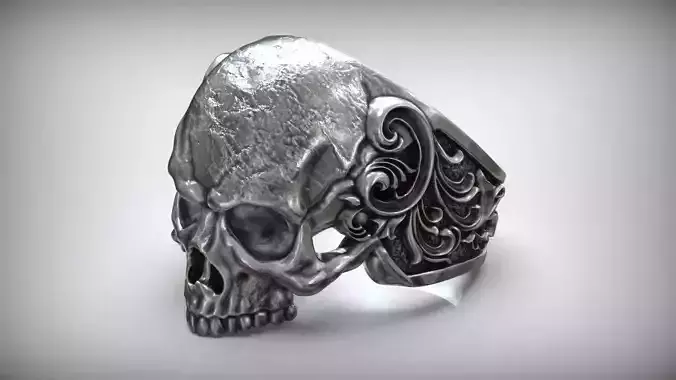 Skull Flower Pattern Baroque Motorbike Ring