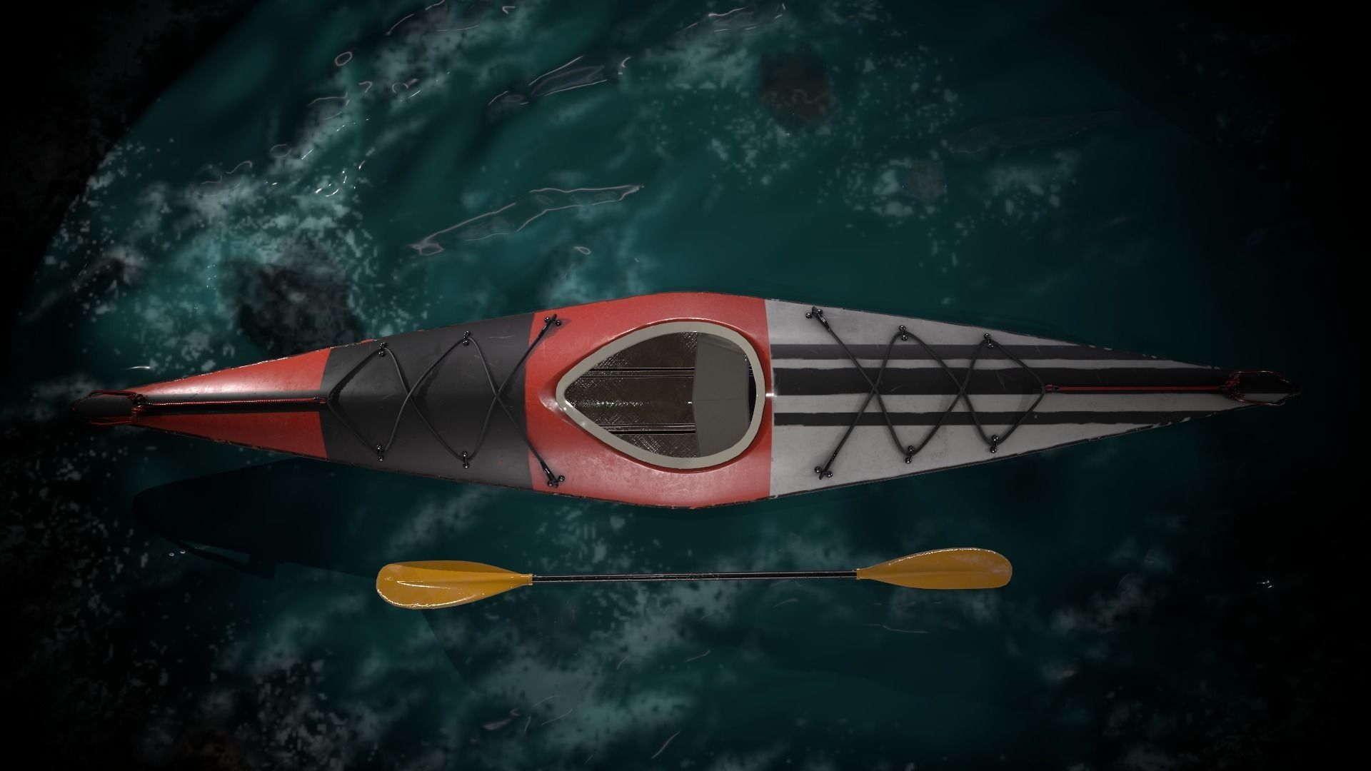 Kayak and Paddle Low-poly 3D model_5