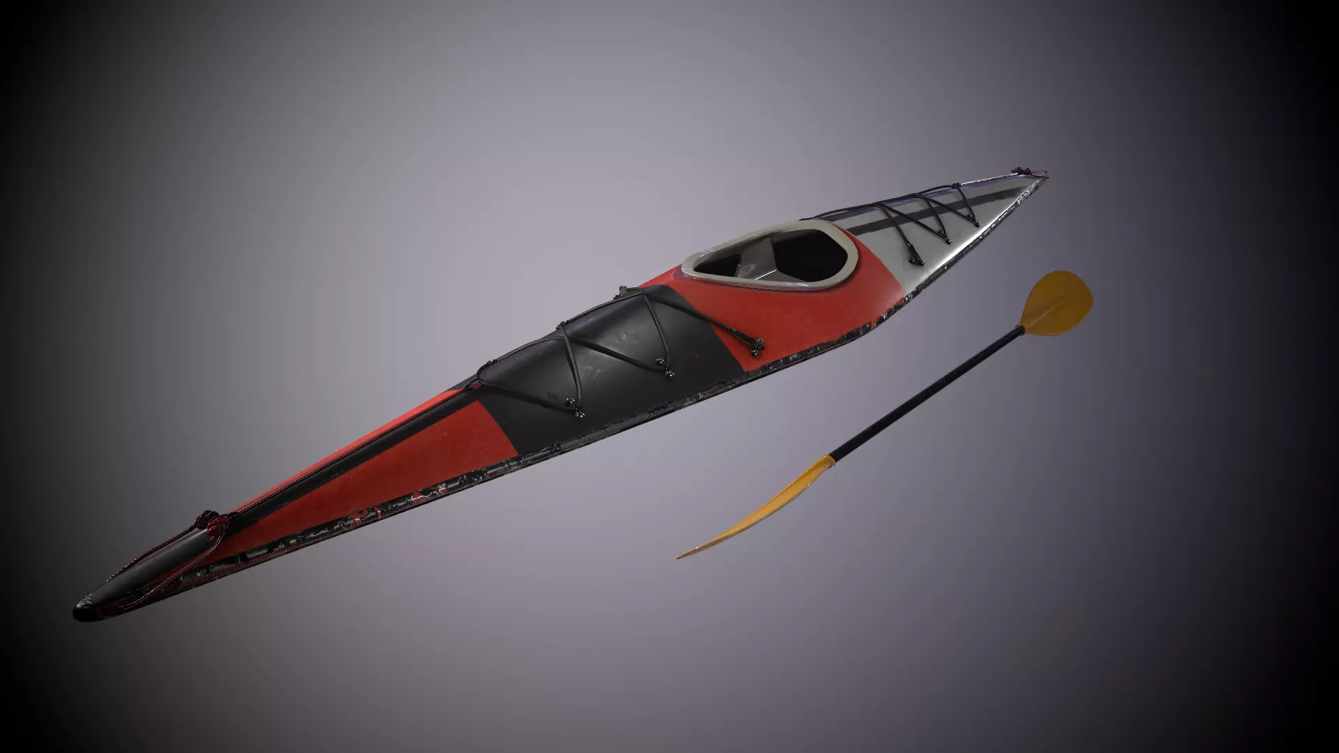 Kayak and Paddle Low-poly 3D model_0