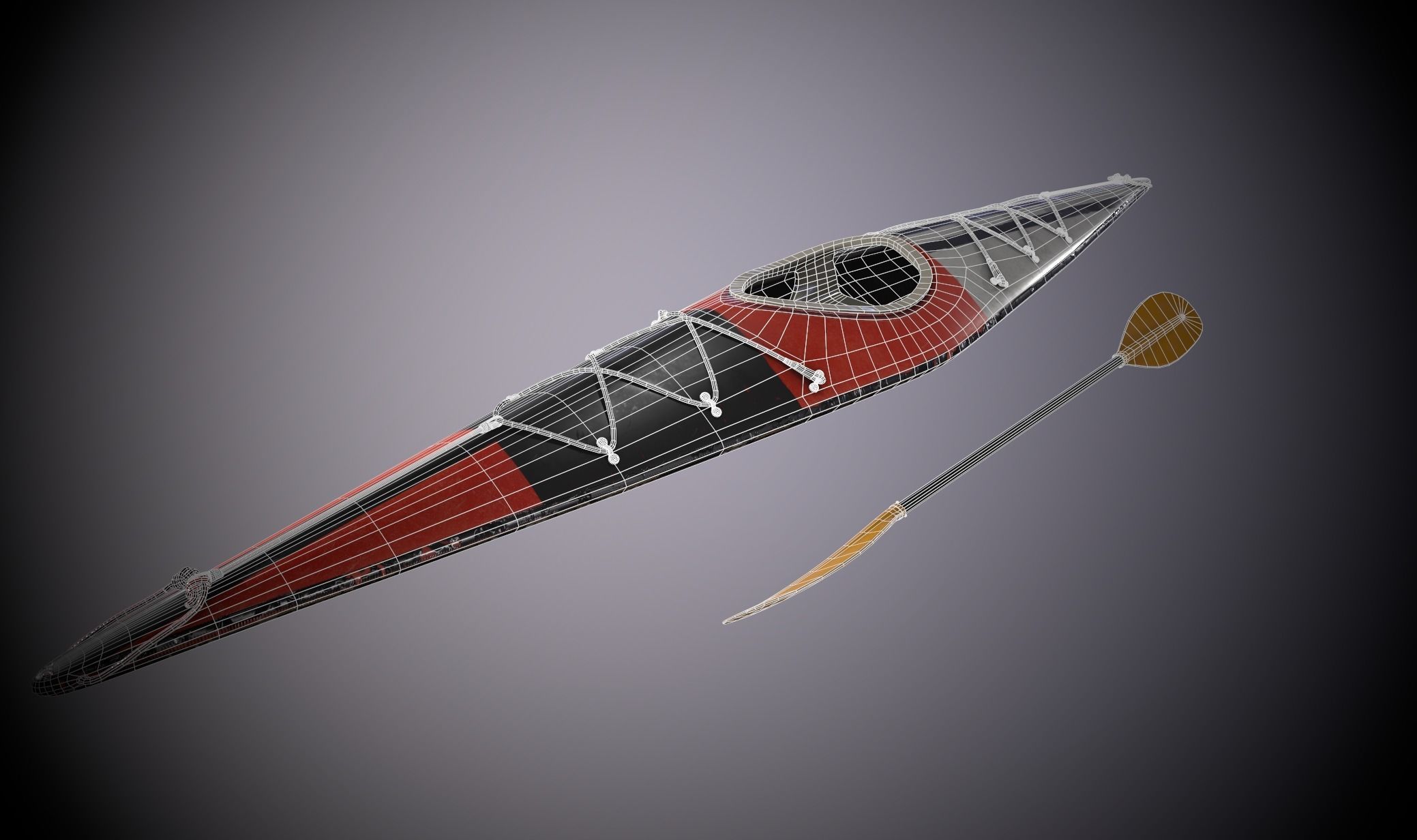 Kayak and Paddle Low-poly 3D model_2