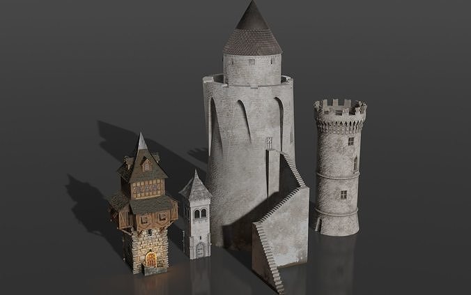Medieval Tower Pack  Low-poly 3D model