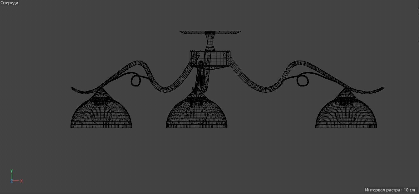 chandelier three light ceiling lamp in brass and glass 3D model_9