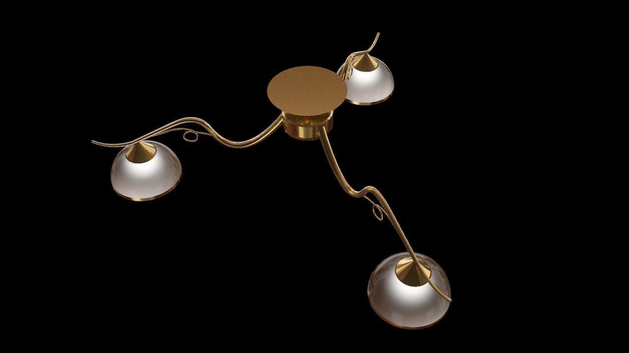 chandelier three light ceiling lamp in brass and glass 3D model_1