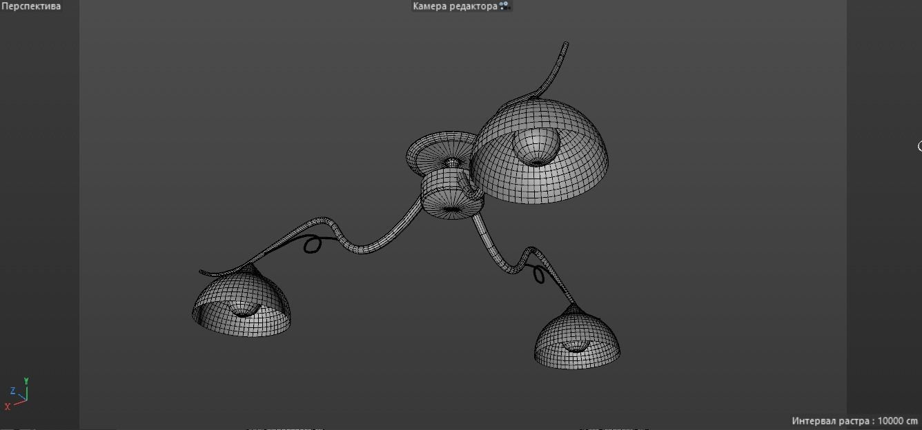 chandelier three light ceiling lamp in brass and glass 3D model_8