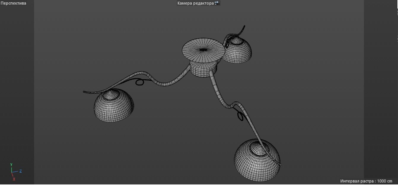 chandelier three light ceiling lamp in brass and glass 3D model_4