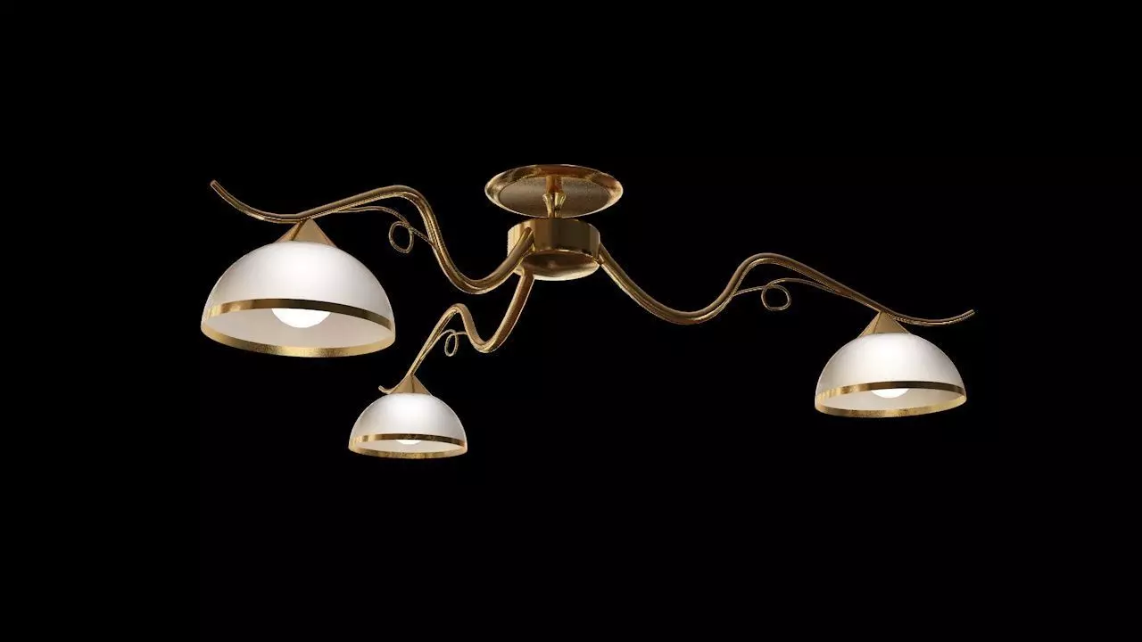 chandelier three light ceiling lamp in brass and glass 3D model_0