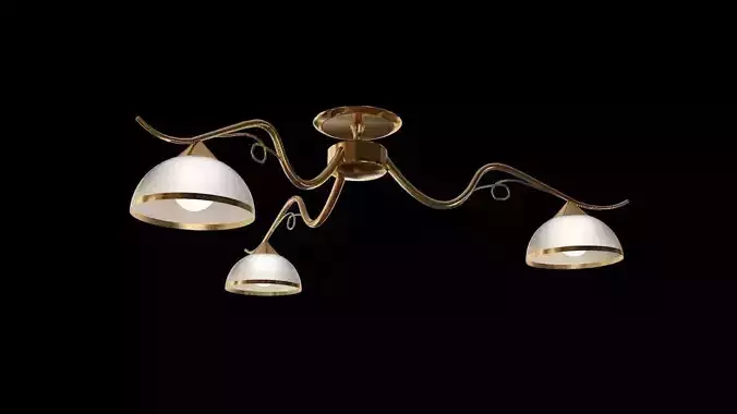 chandelier three light ceiling lamp in brass and glass