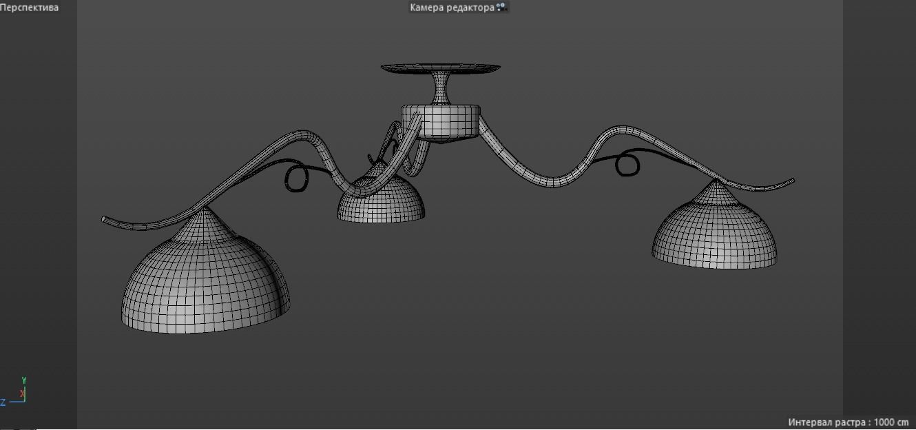 chandelier three light ceiling lamp in brass and glass 3D model_5