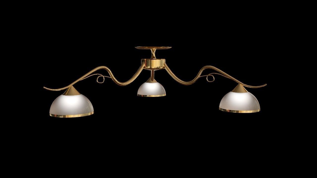 chandelier three light ceiling lamp in brass and glass 3D model_2