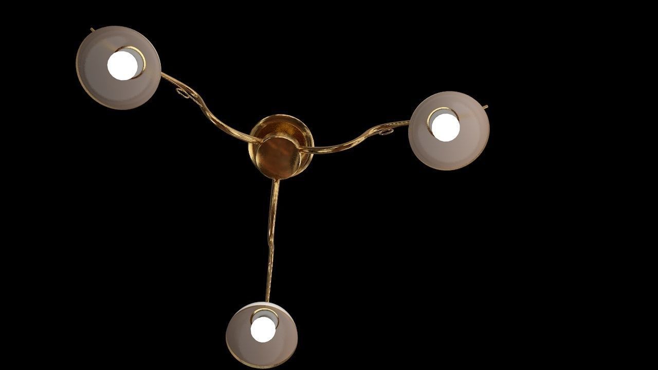 chandelier three light ceiling lamp in brass and glass 3D model_3