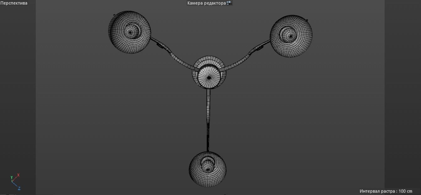 chandelier three light ceiling lamp in brass and glass 3D model_6