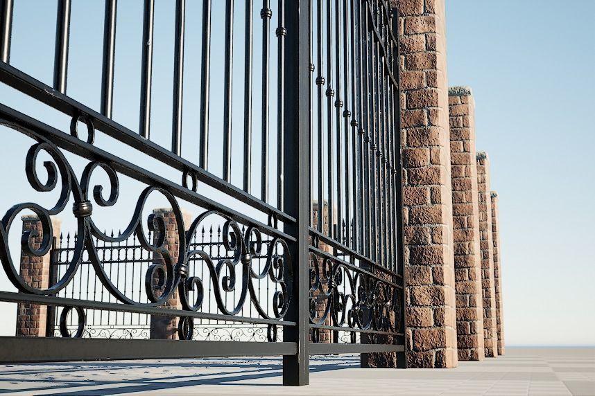 Modular Iron Fence Low-poly 3D model_3