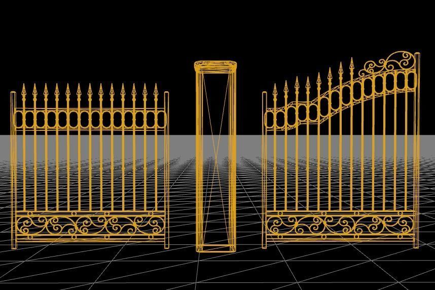 Modular Iron Fence Low-poly 3D model_5