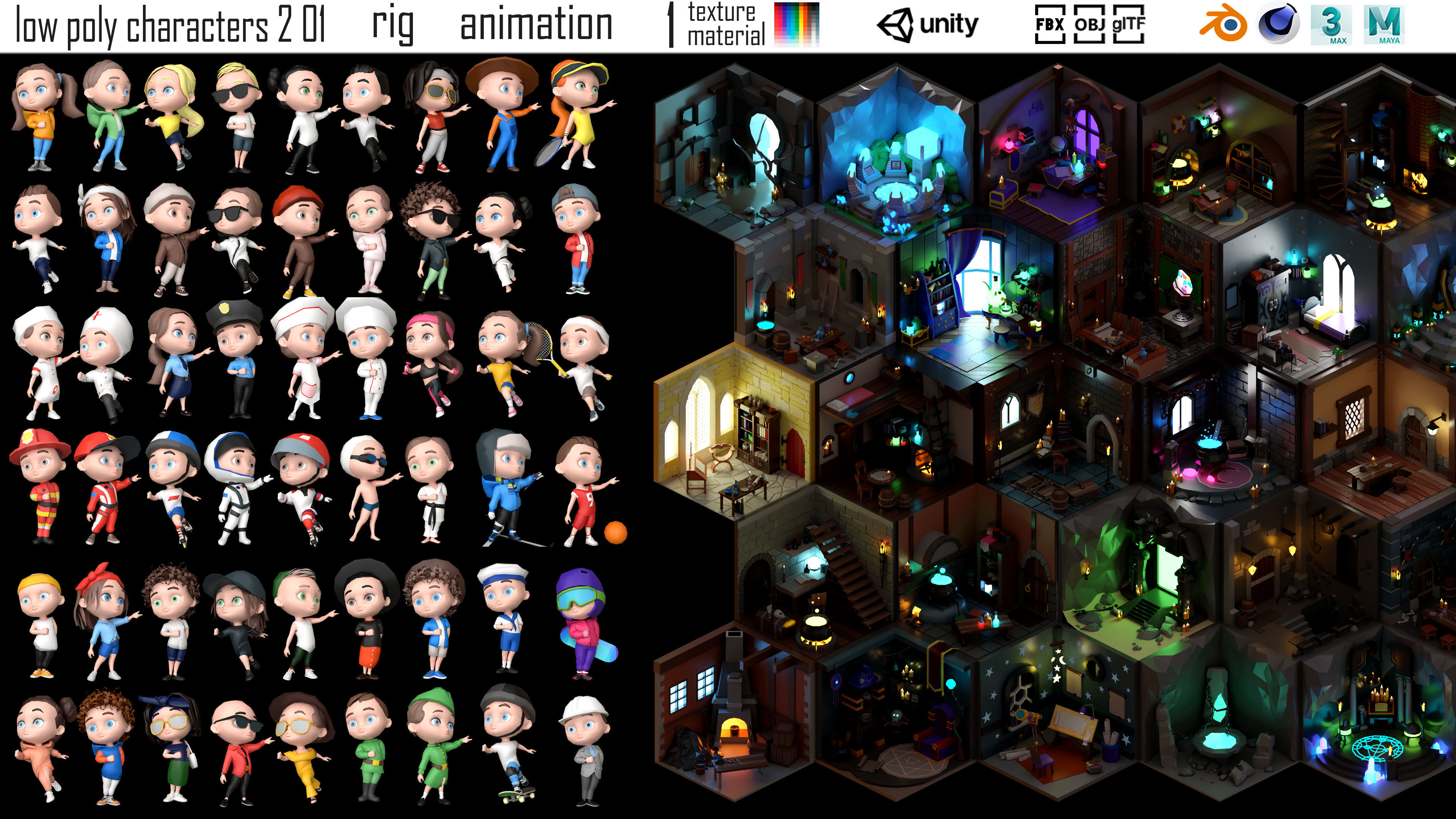 low poly interior 6 and characters 2 01 3D Model Collection_2