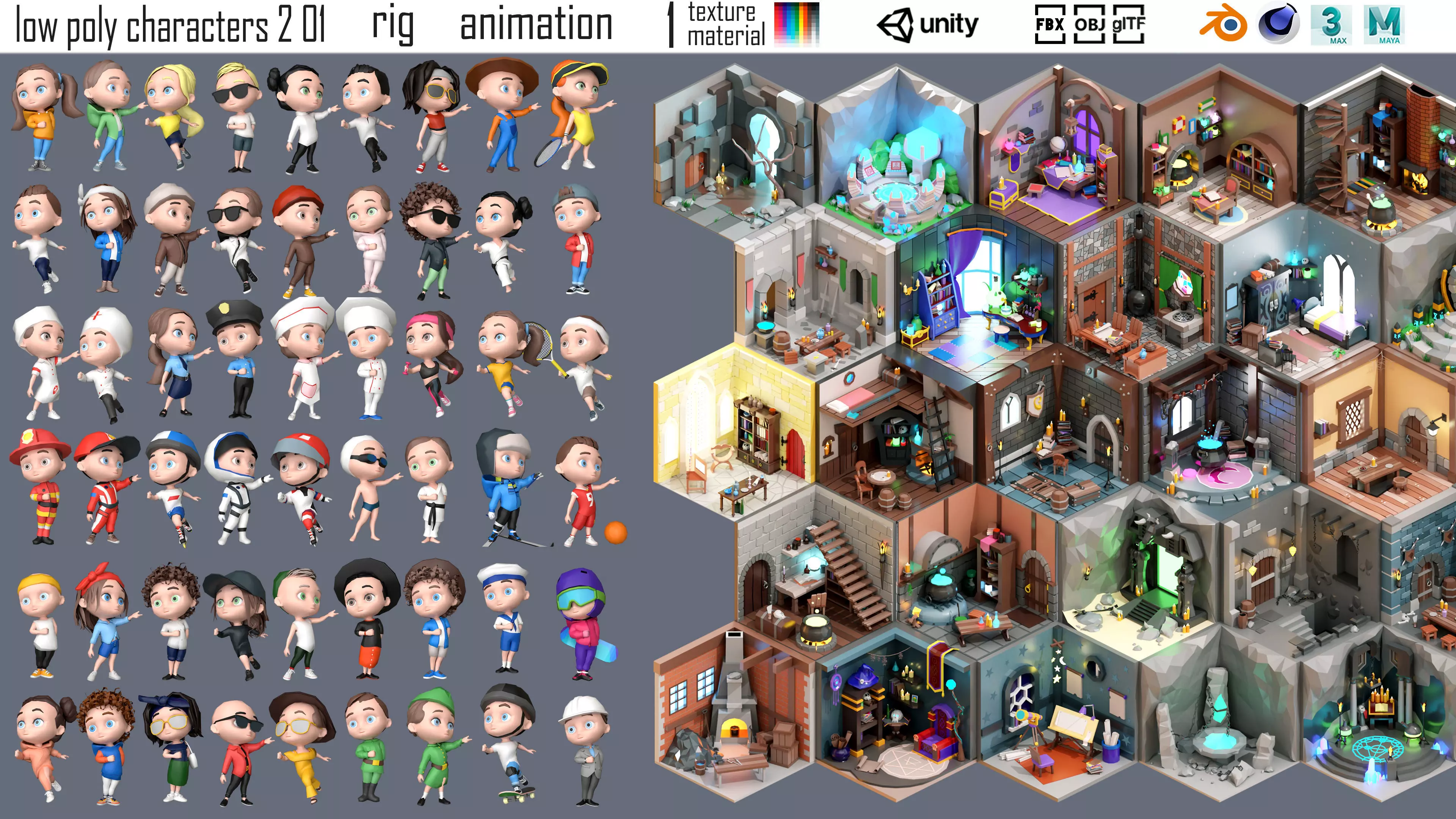 low poly interior 6 and characters 2 01 3D Model Collection_0