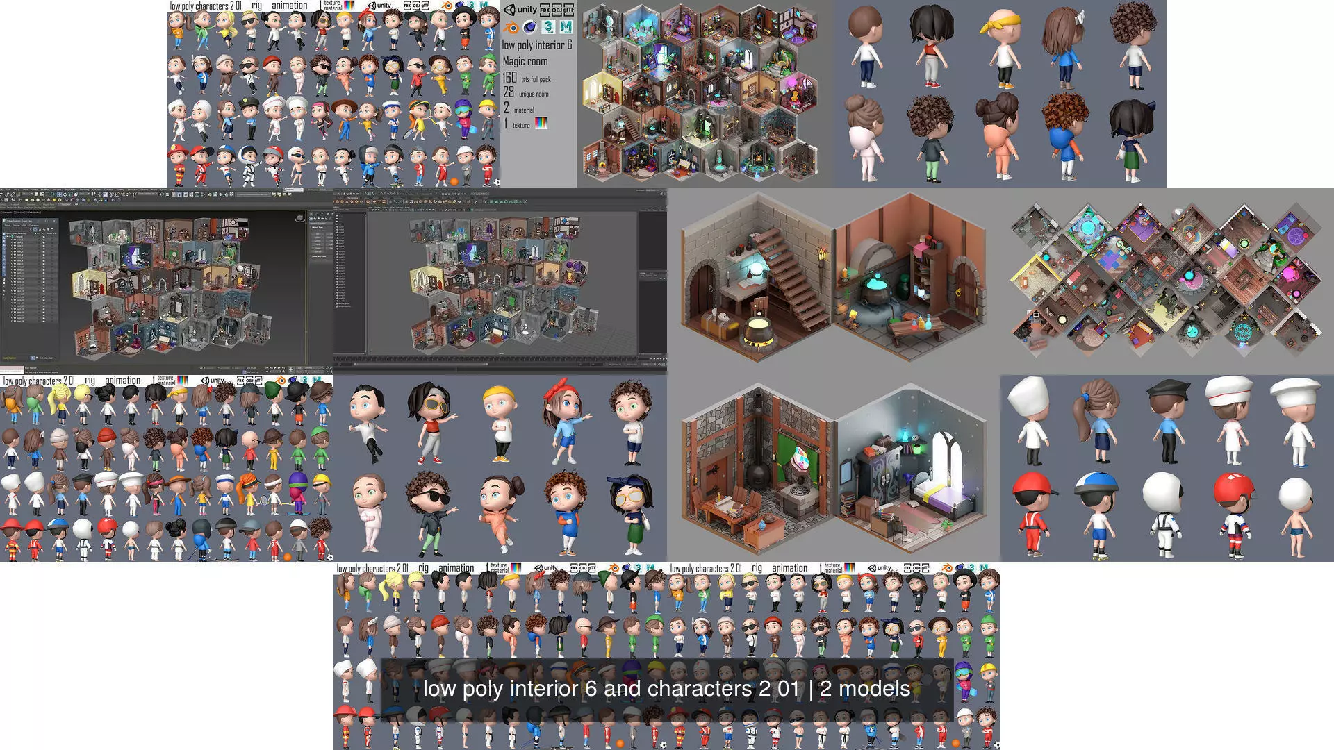 low poly interior 6 and characters 2 01 3D Model Collection_1