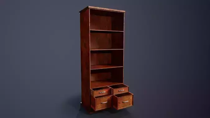 Mid poly Bookcase - PBR realistic - Game Ready