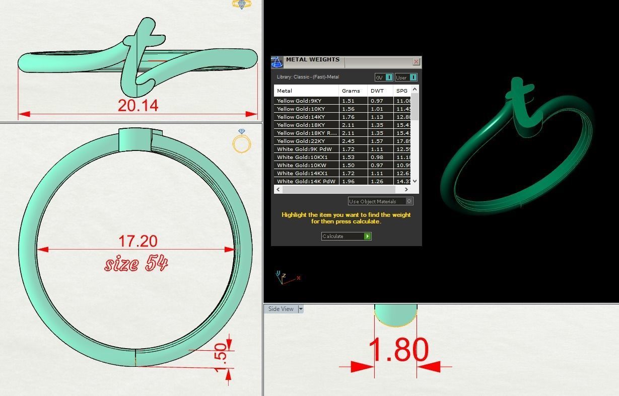 Alphabet Ring T 3D print model_1