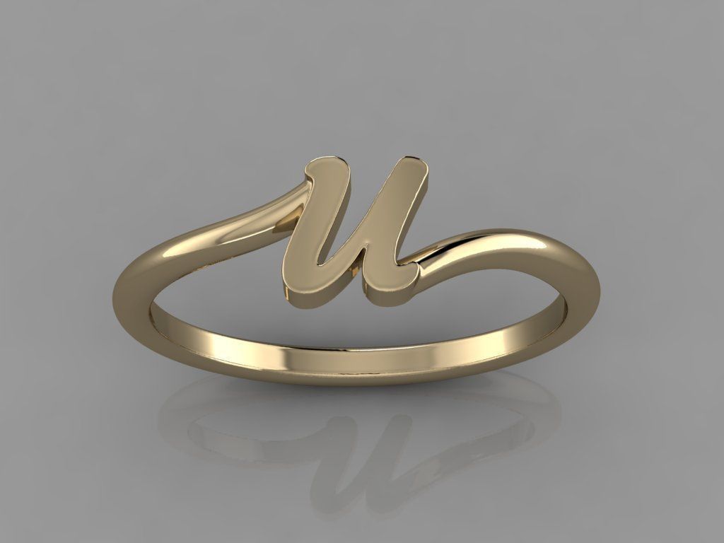 Alphabet Ring U 3D print model_10