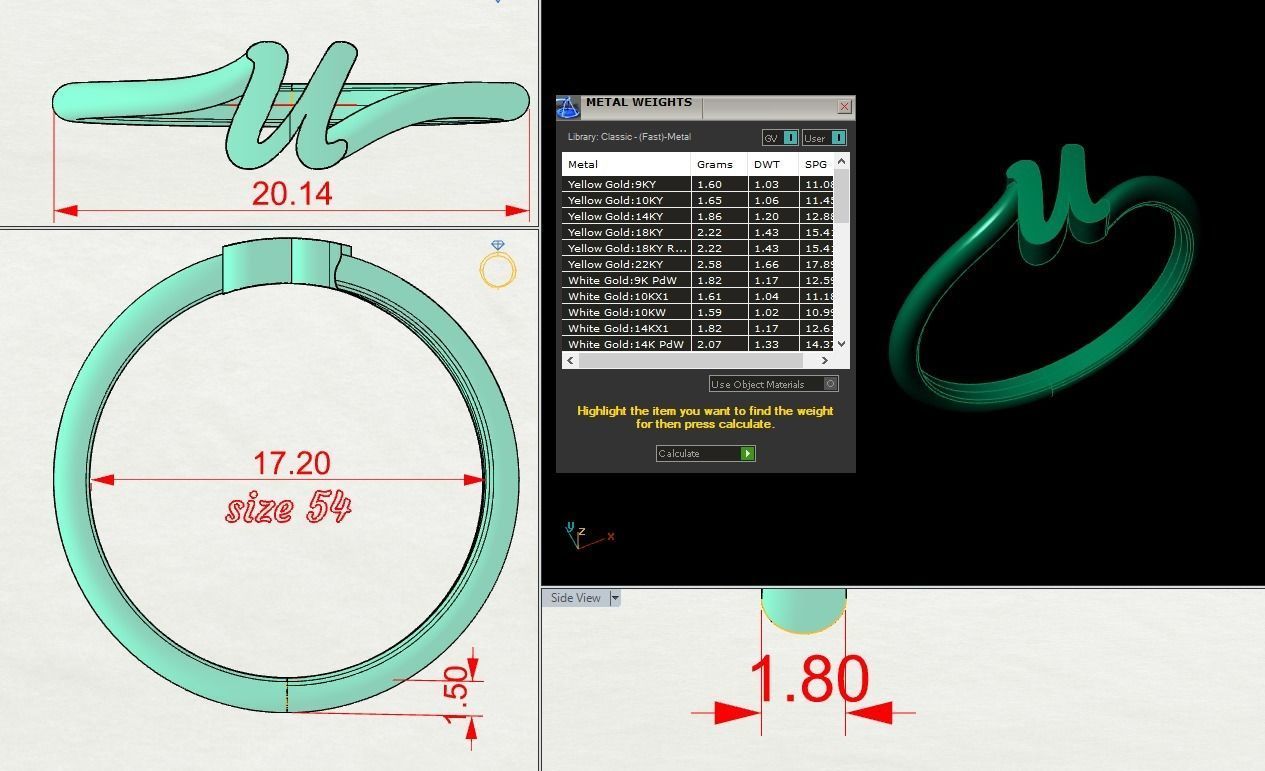 Alphabet Ring U 3D print model_1