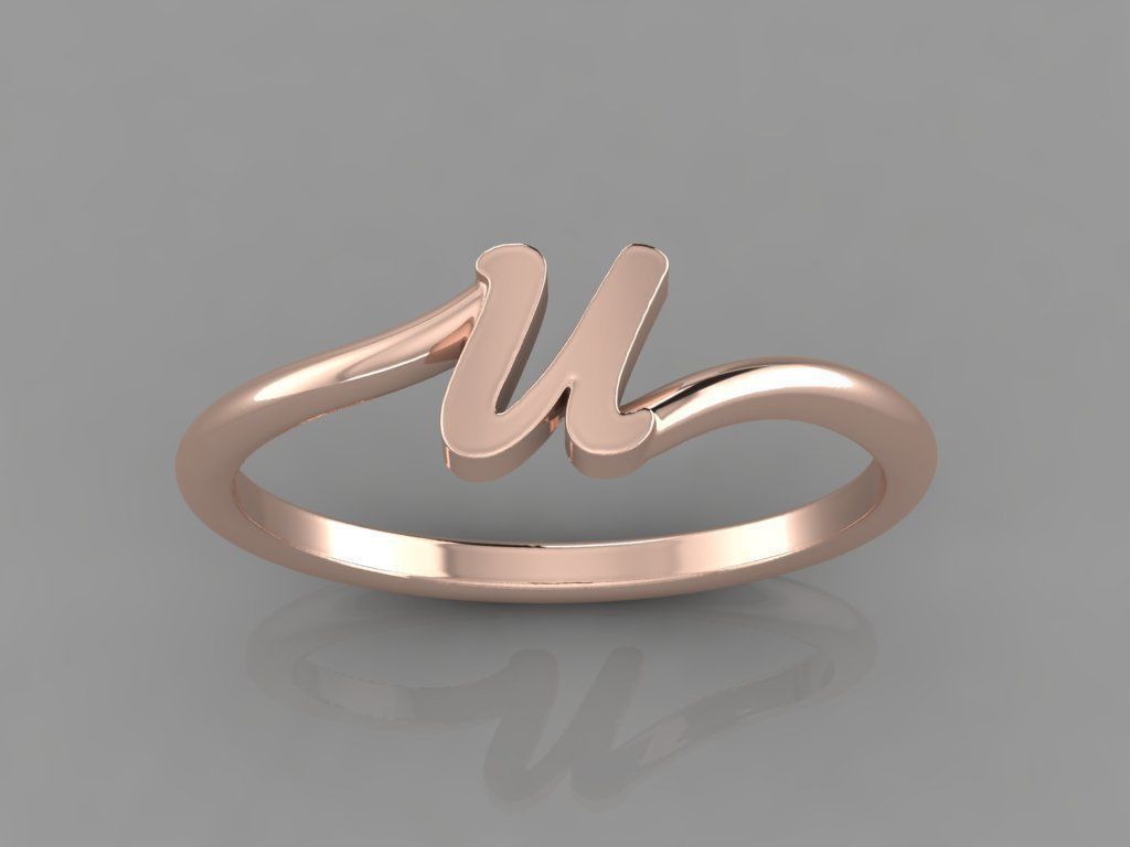 Alphabet Ring U 3D print model_2
