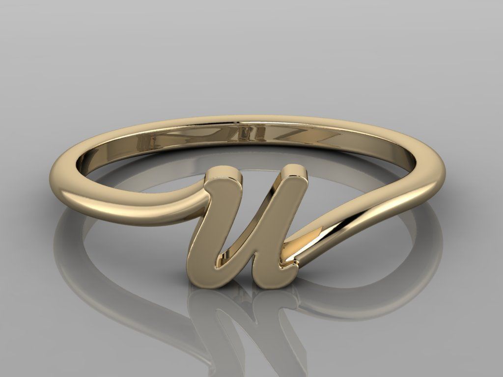 Alphabet Ring U 3D print model_11