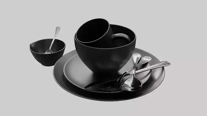 Tableware set of plates and silverware