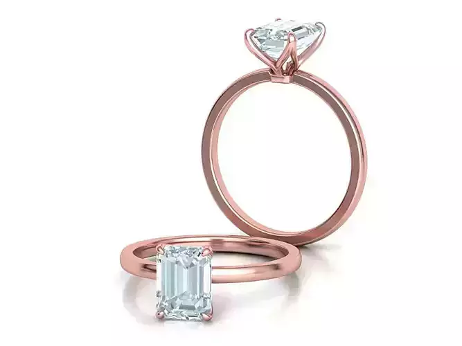 Solitaire Engagement Ring Emerald Cut Diamond 8x6 3dmodel 3D print model