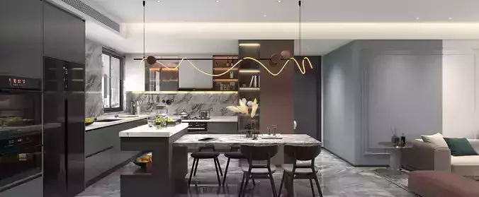 family 3D model of interior scene Living room 