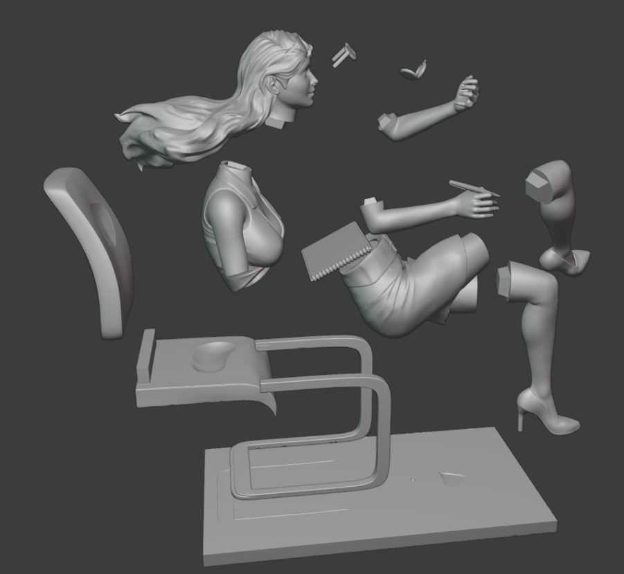Secretary woman on chair 3D print model_3