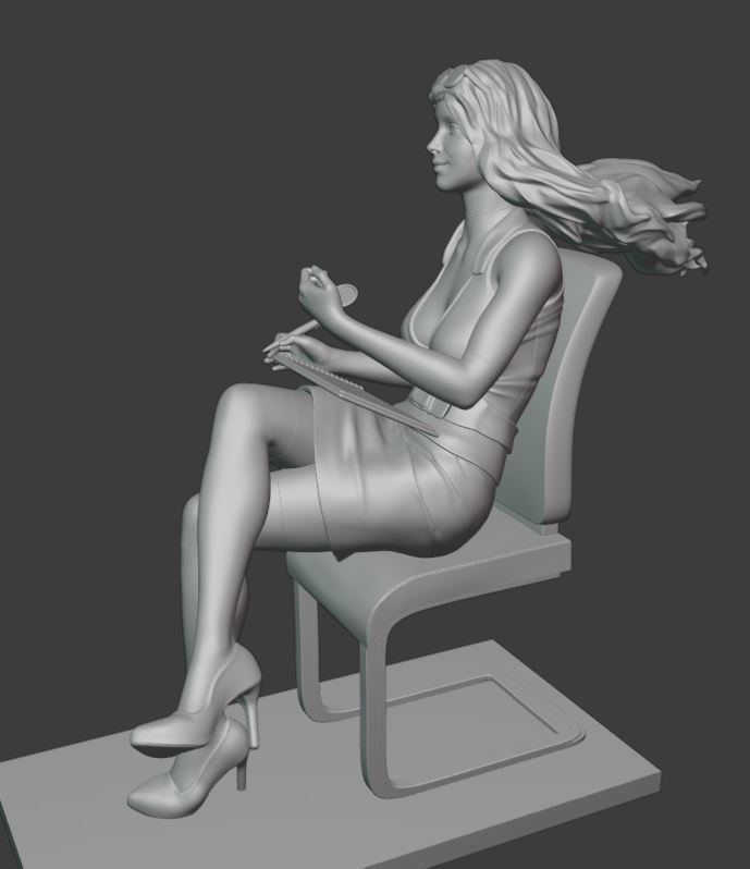 Secretary woman on chair 3D print model_4