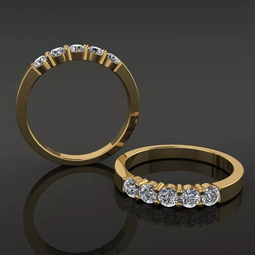 5 Stone Diamond Ring Band Engagement 3mm 3D print model