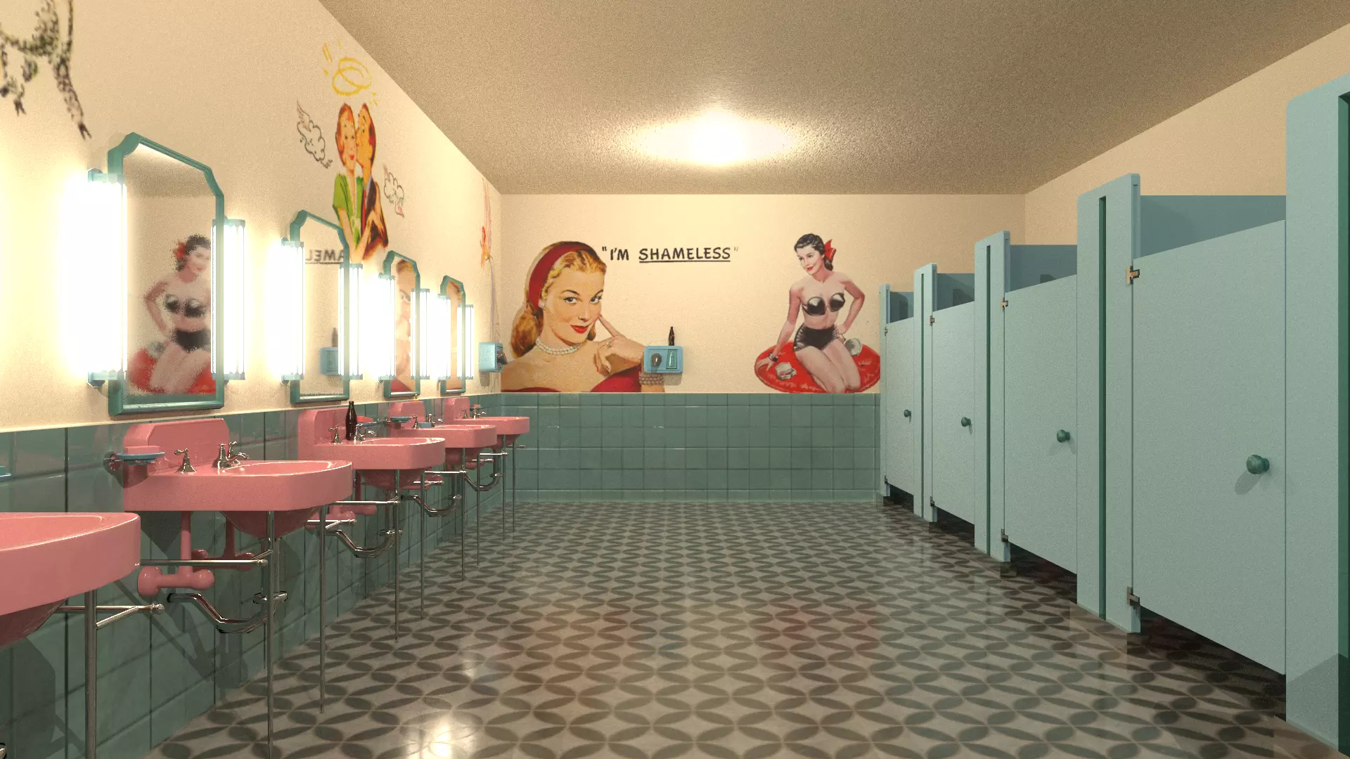 50s restroom Low-poly 3D model