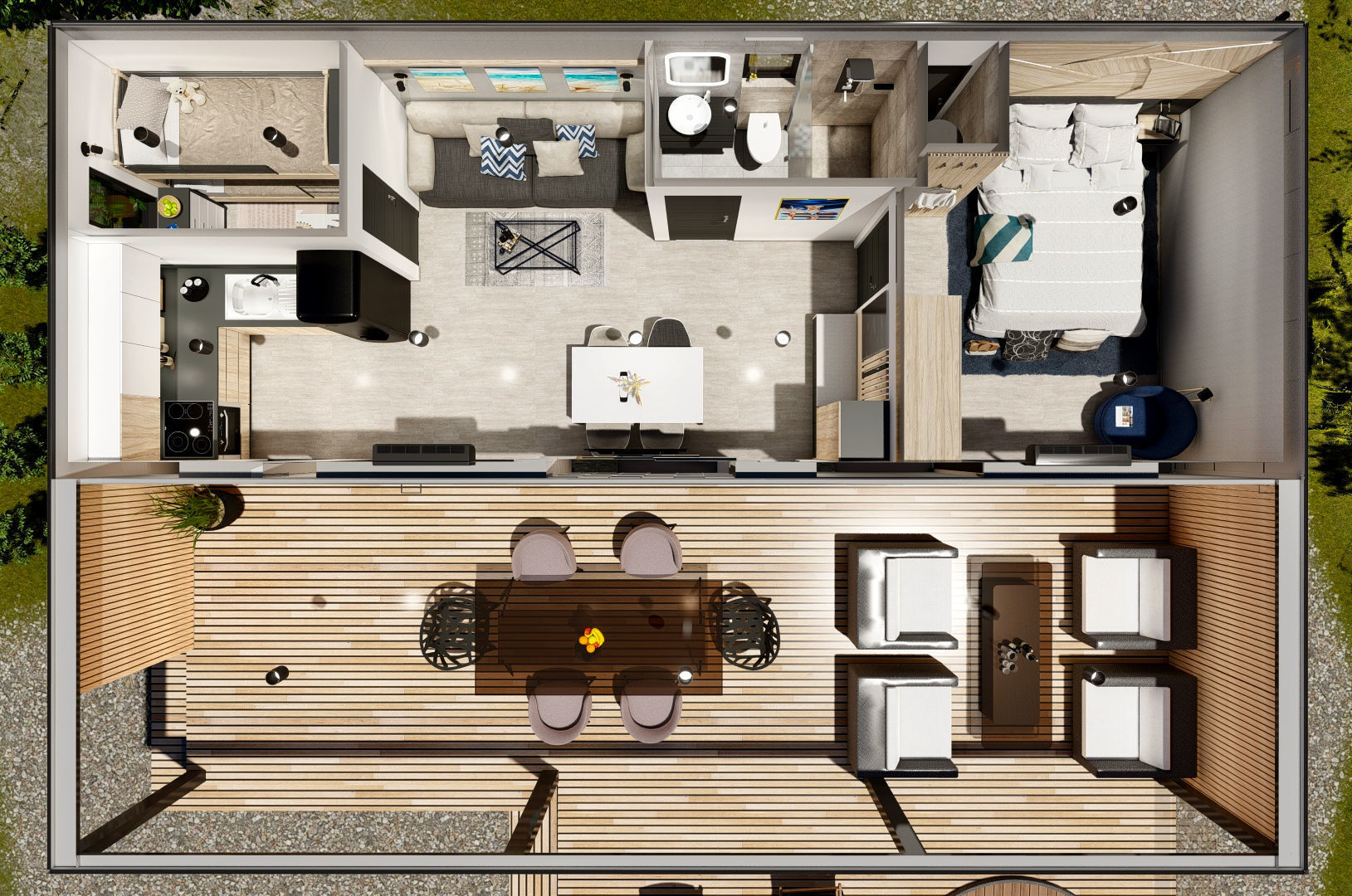 modern mobile home tiny house vacation house  on 44m2  3D plan 3D model_19