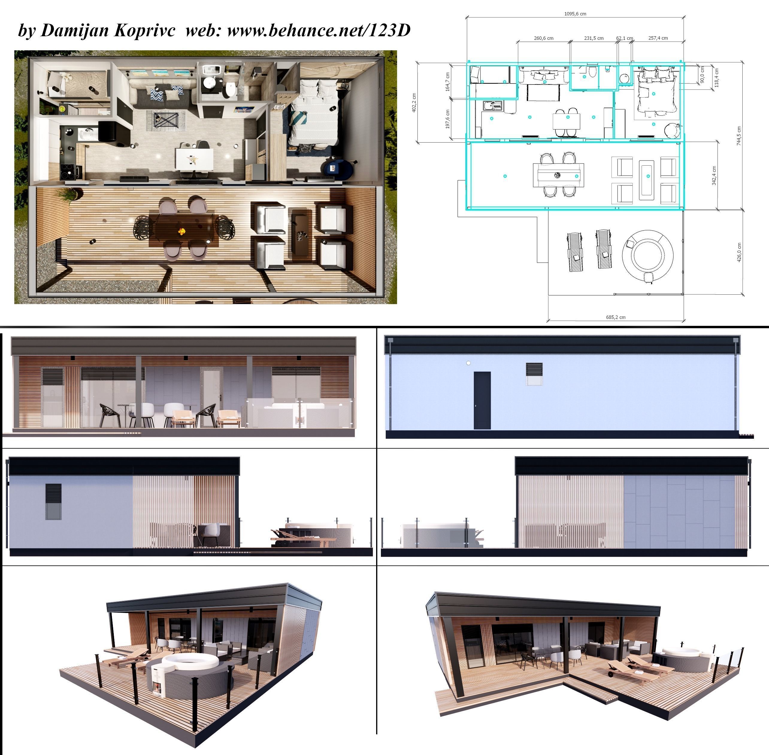 modern mobile home tiny house vacation house  on 44m2  3D plan 3D model_4