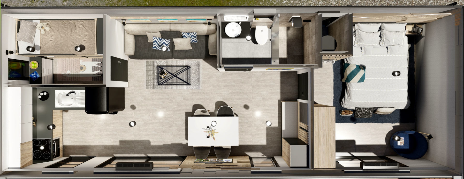 modern mobile home tiny house vacation house  on 44m2  3D plan 3D model_3