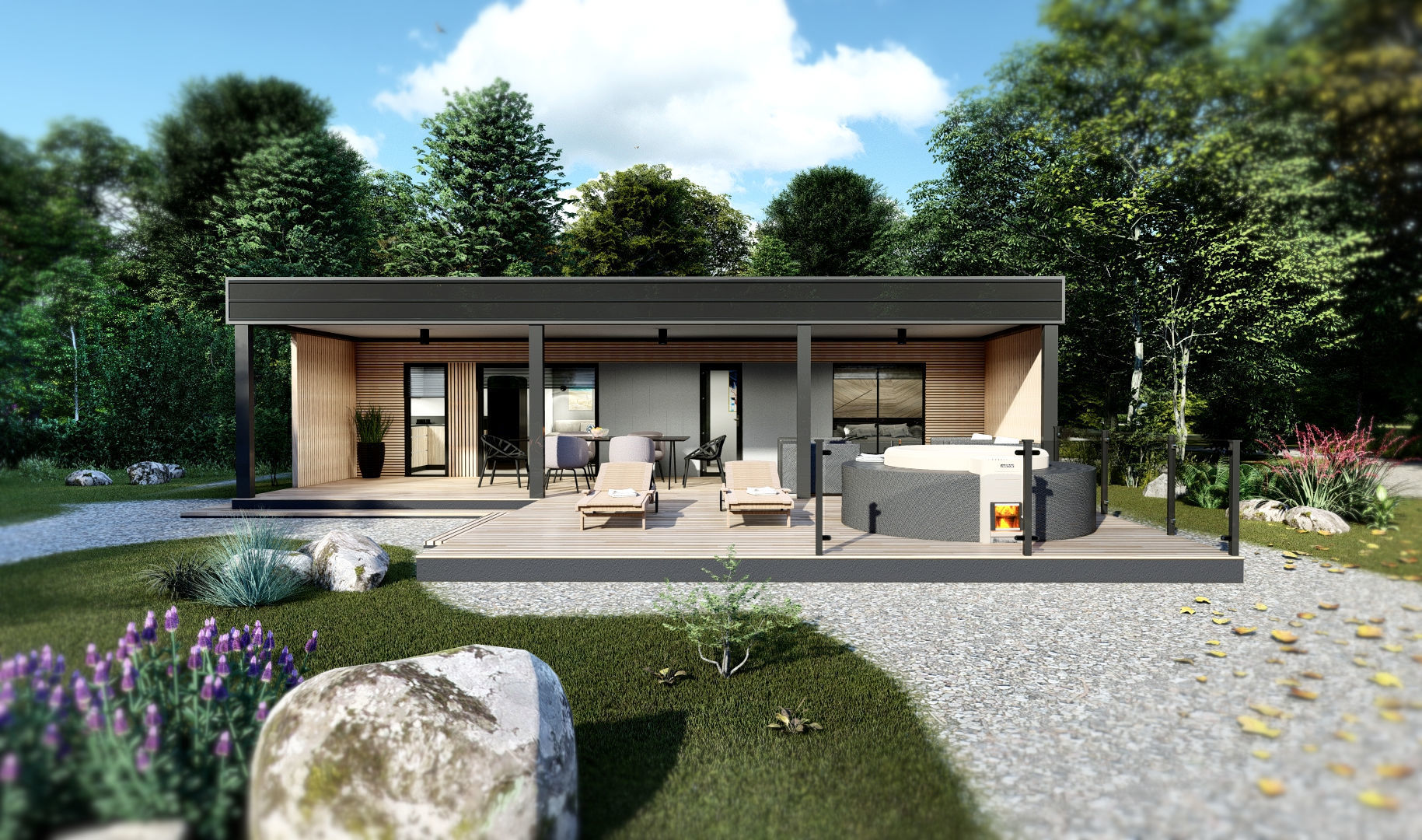 modern mobile home tiny house vacation house  on 44m2  3D plan 3D model_2