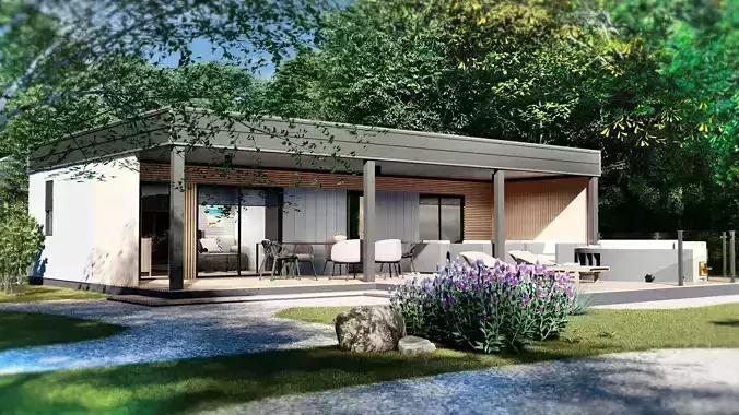 modern mobile home tiny house vacation house  on 44m2  3D plan