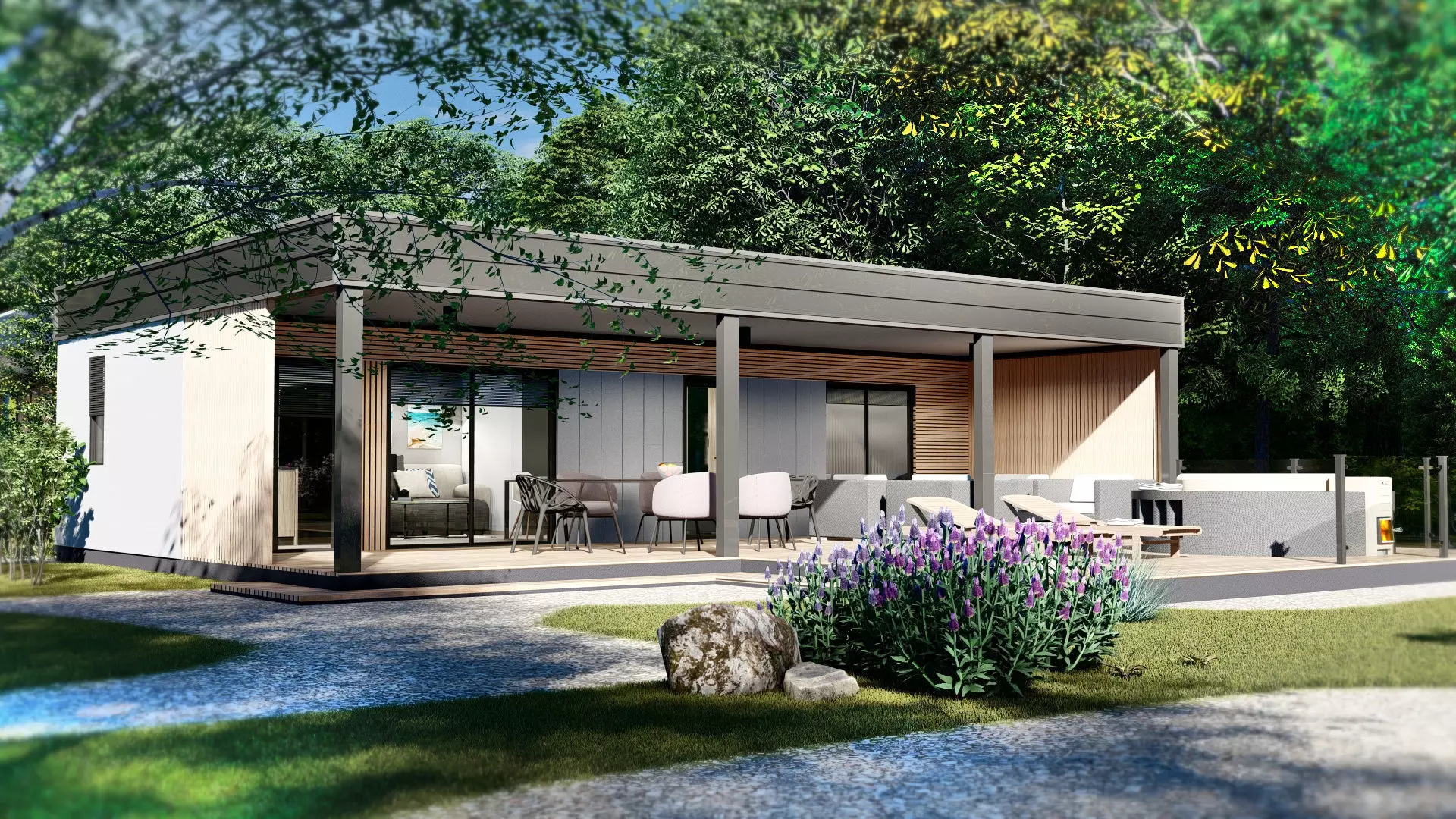 modern mobile home tiny house vacation house  on 44m2  3D plan 3D model_0