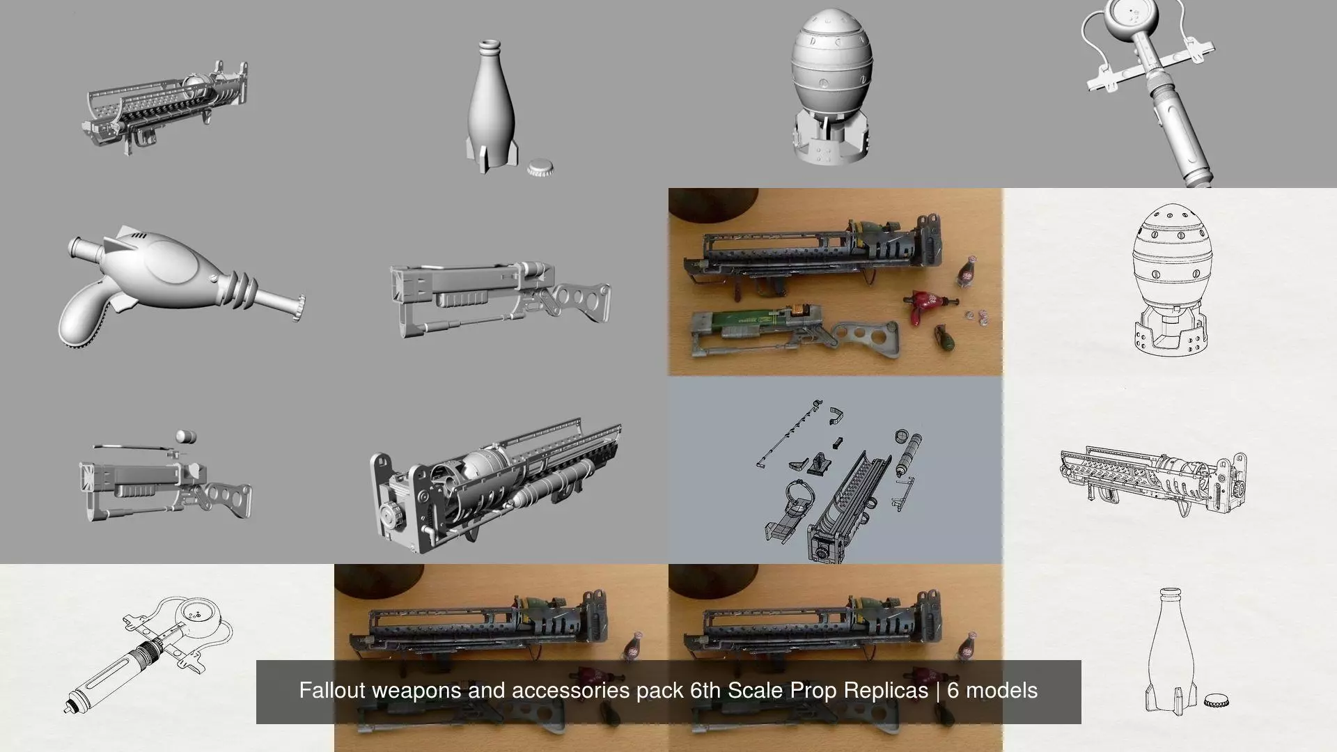 Fallout weapons and accessories pack 6th Scale Prop Replicas 3D Model Collection_1