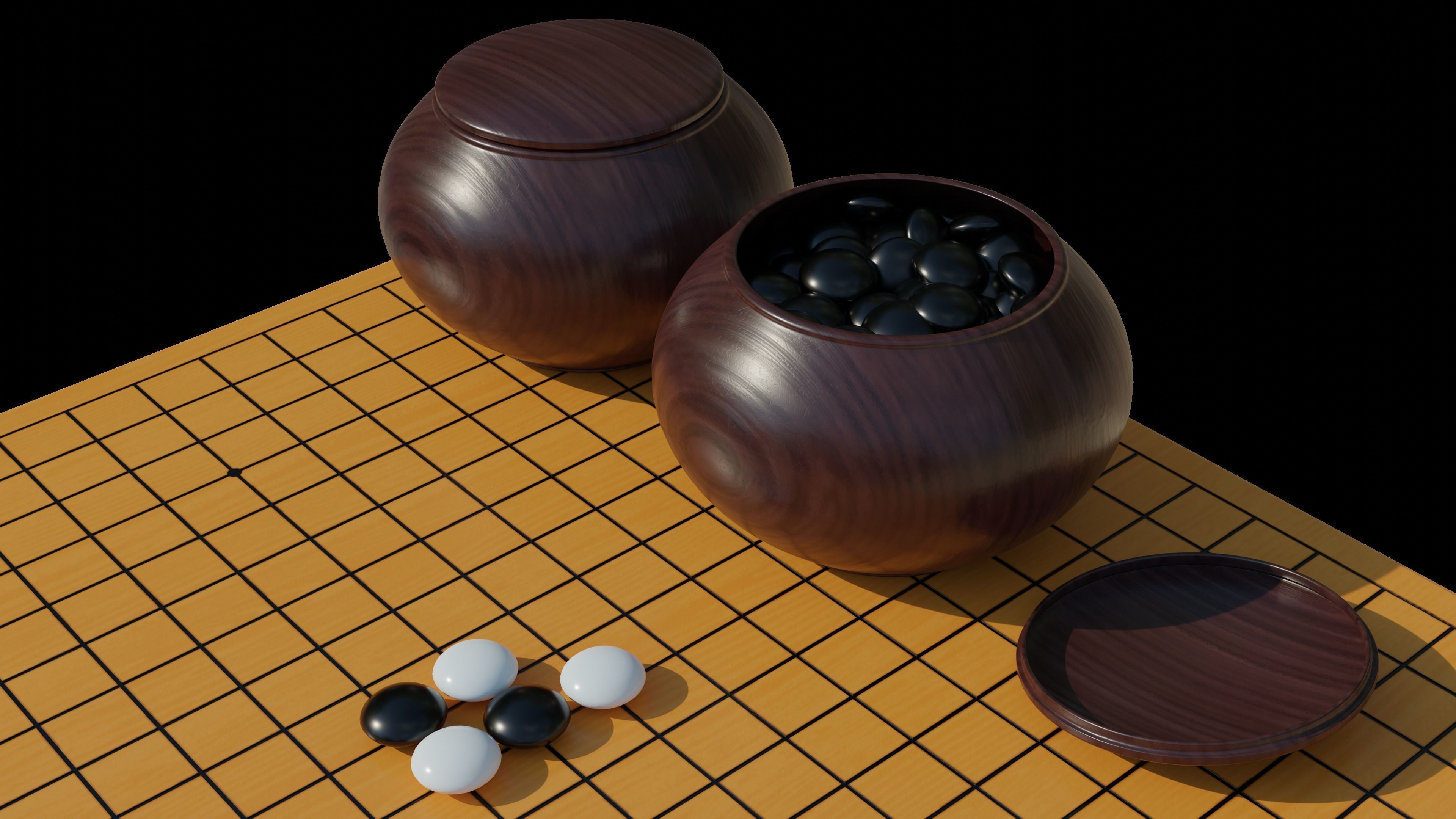 Go set game table Low-poly 3D model_5