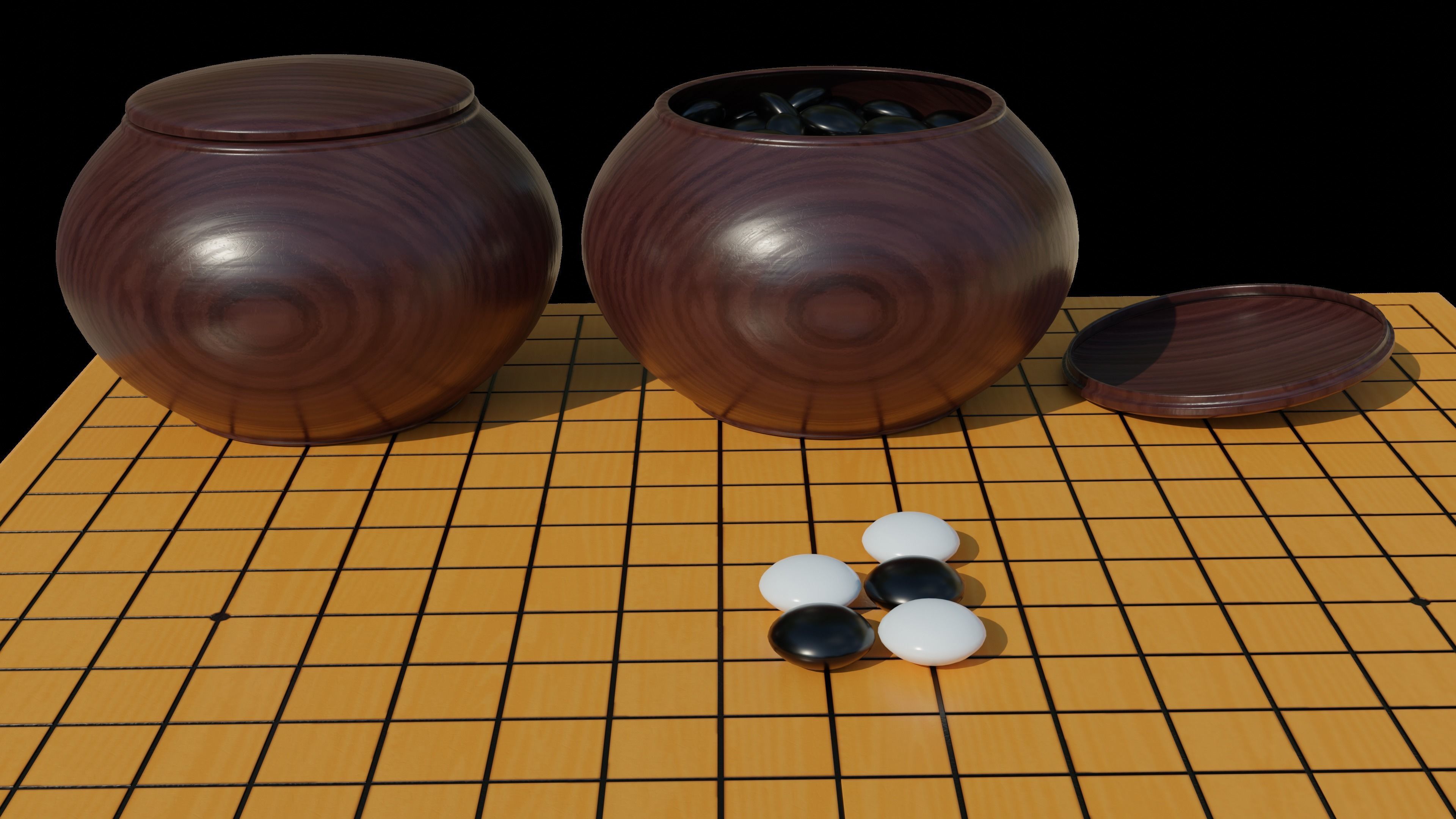 Go set game table Low-poly 3D model_4