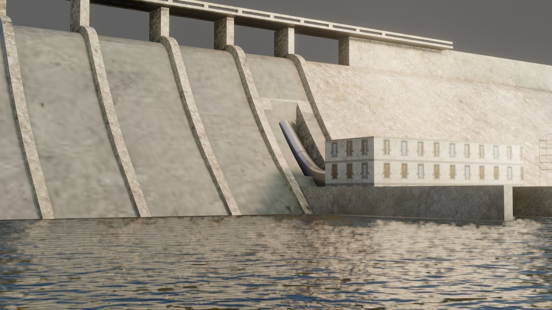 Dam 3d model - Low Poly hydroelectric Low-poly 3D model_2