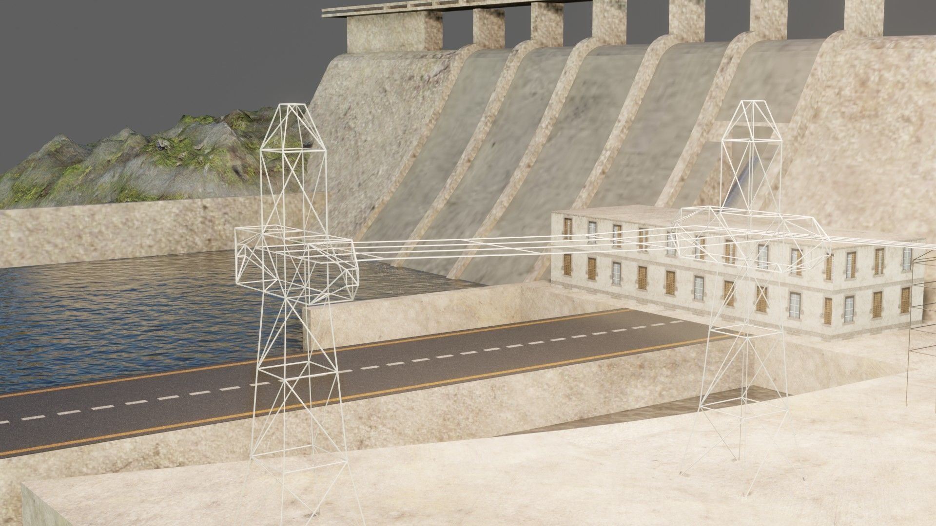 Dam 3d model - Low Poly hydroelectric Low-poly 3D model_8