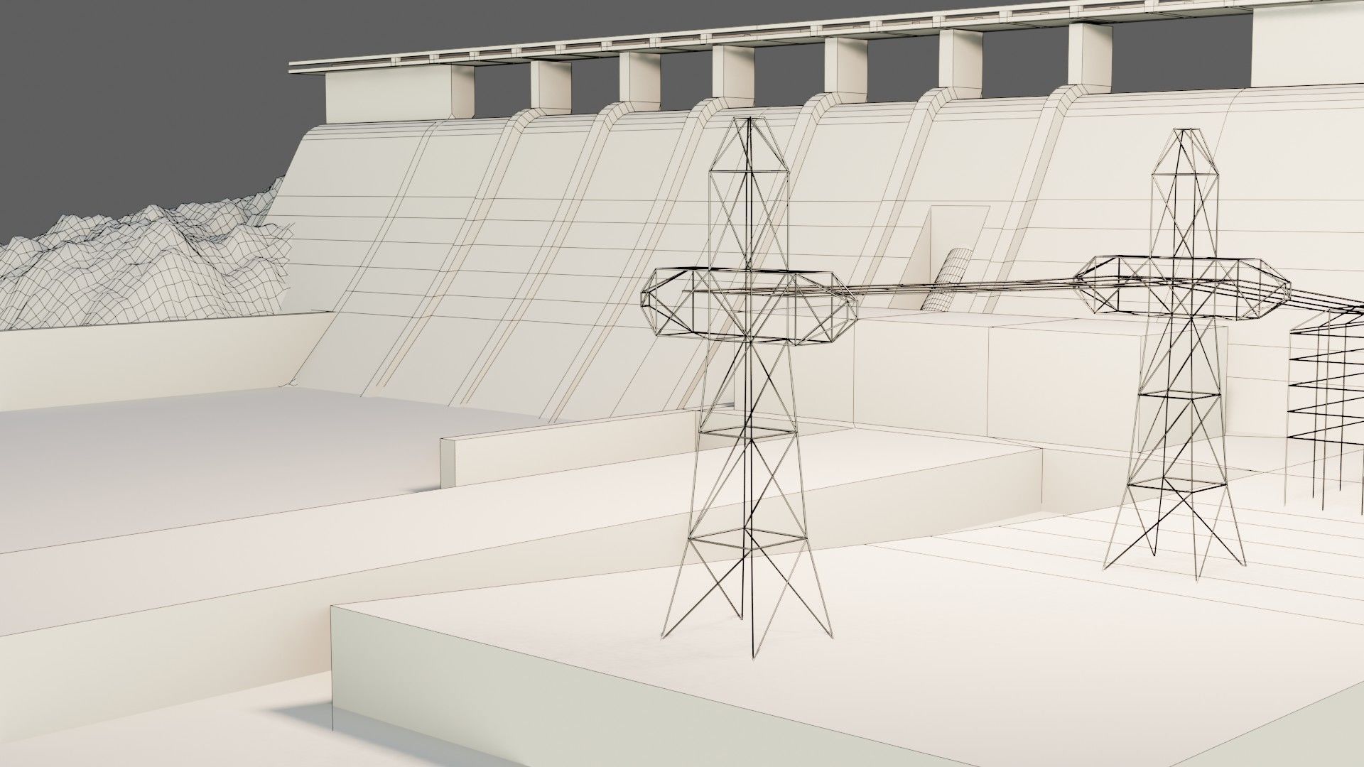 Dam 3d model - Low Poly hydroelectric Low-poly 3D model_5