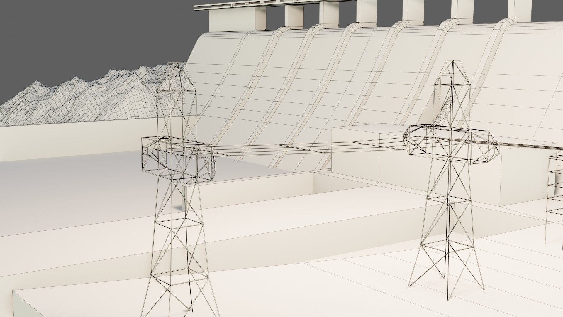 Dam 3d model - Low Poly hydroelectric Low-poly 3D model_9