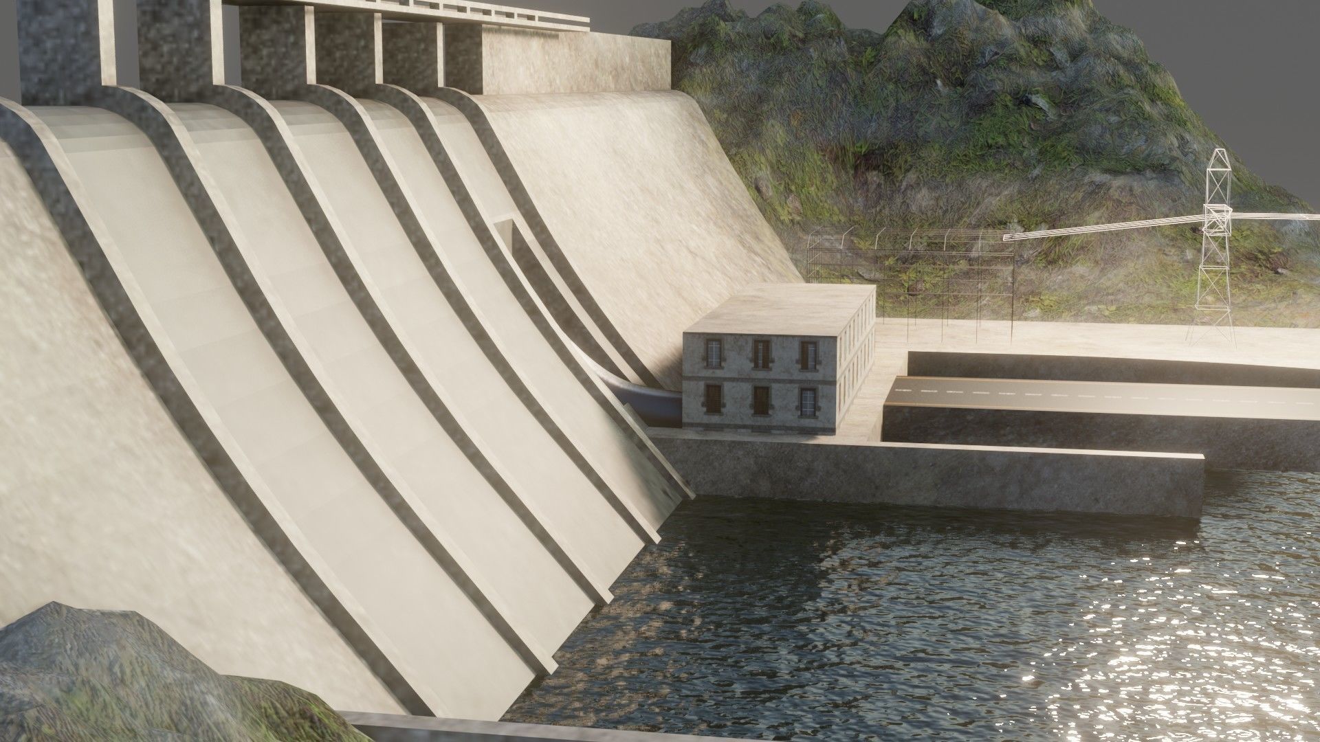 Dam 3d model - Low Poly hydroelectric Low-poly 3D model_6